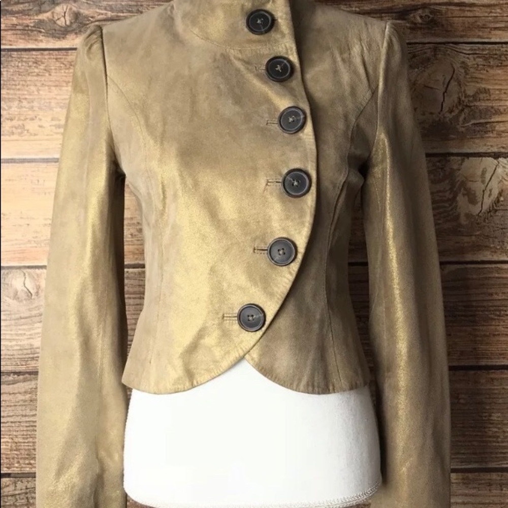 Tan gold leather crop jacket